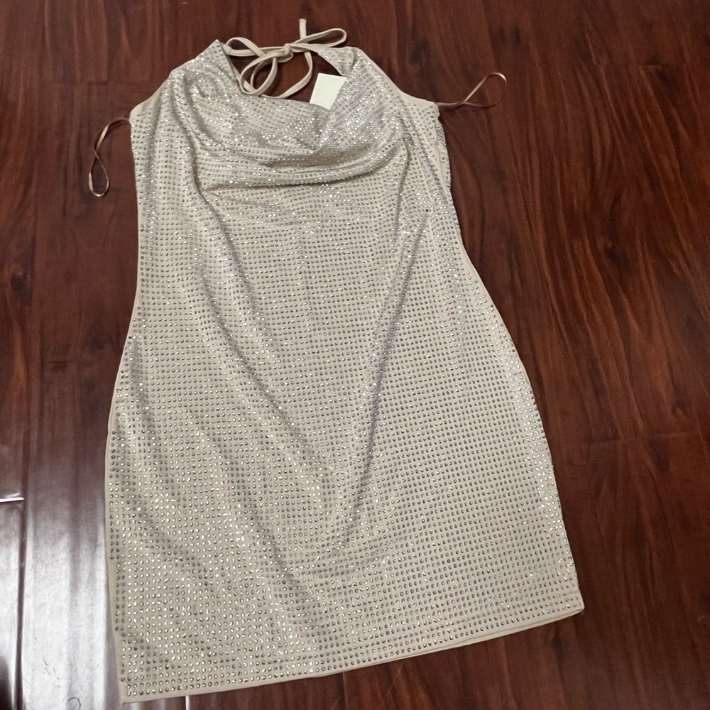 Halter Cream Studded Mini Dress